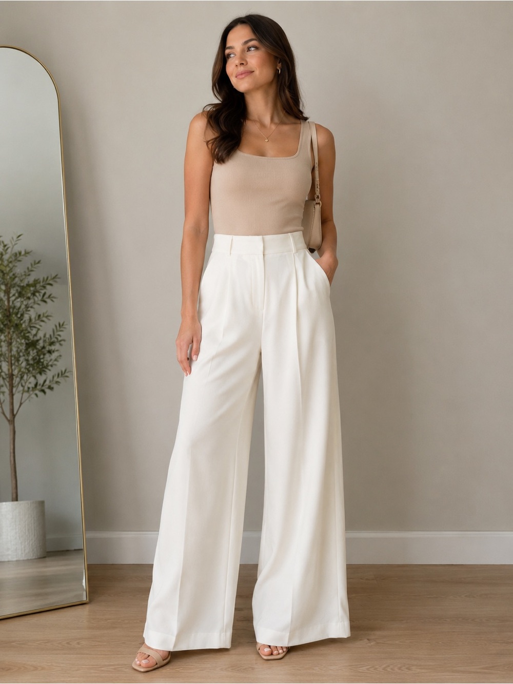 Alexia Admor Ivory Wide-Leg Trousers